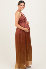 Rust Shimmer Open Tie Back Maternity Maxi Dress