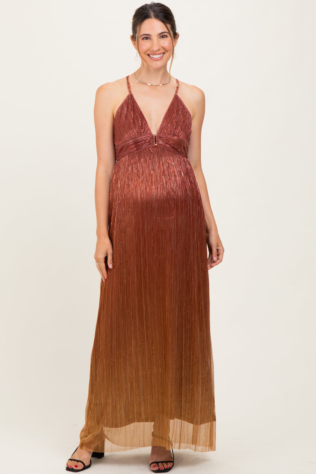 Rust Shimmer Open Tie Back Maternity Maxi Dress