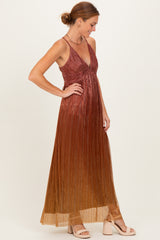 Rust Shimmer Open Tie Back Maxi Dress