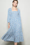 Dusty Blue Floral Square Neck Maxi Dress