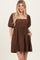 Mocha Floral Corduroy Puff Sleeve Babydoll Mini Dress