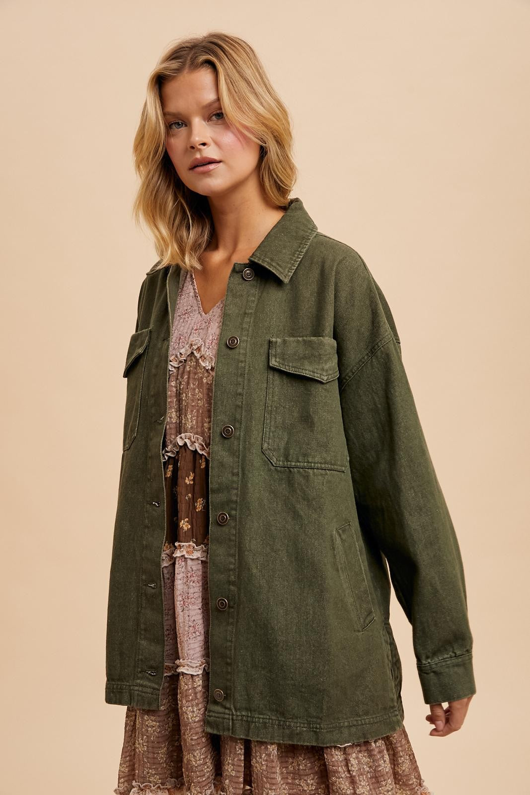 Olive Garment Washed Utility Jacket