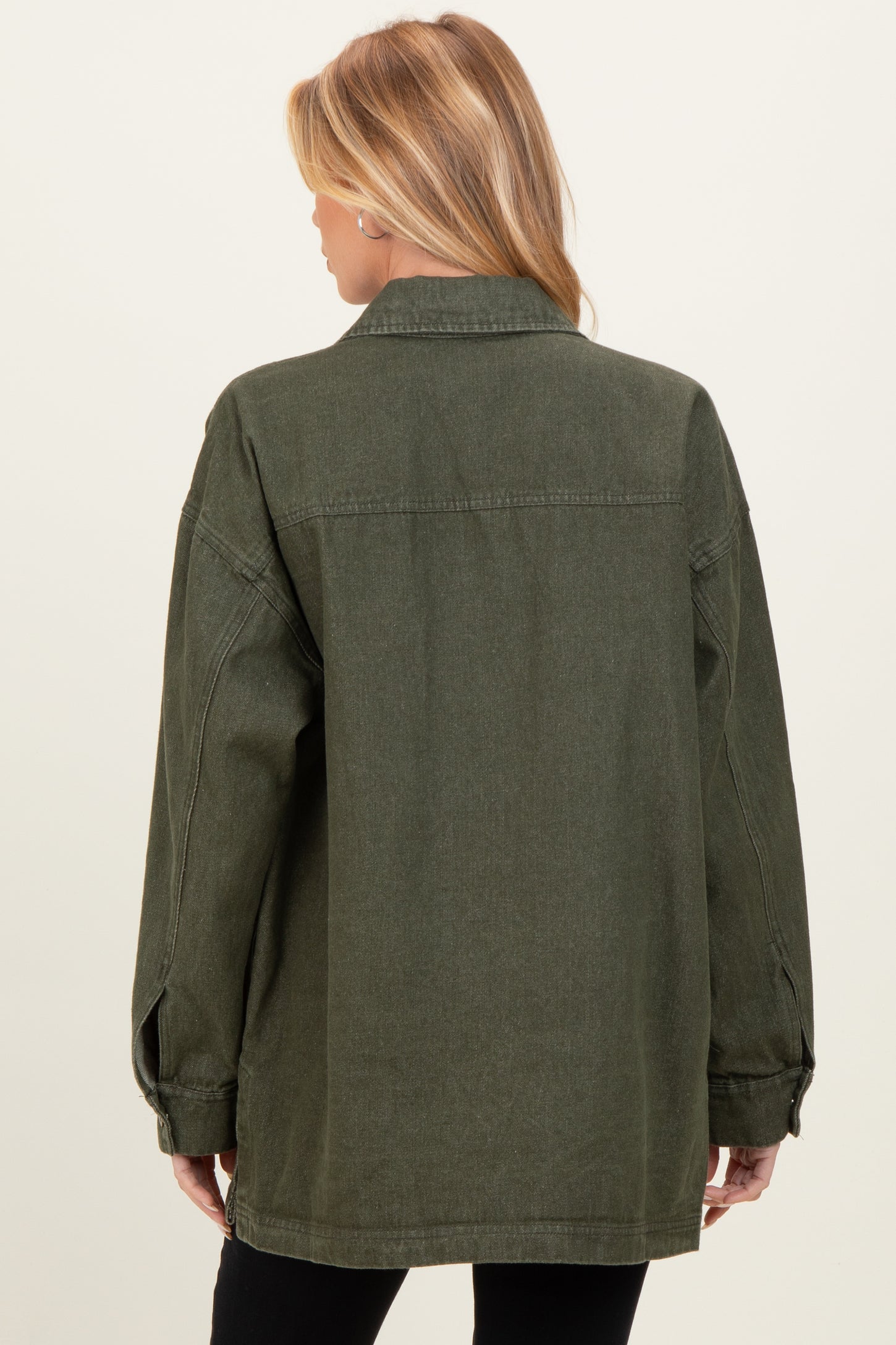 Olive Garment Washed Utility Maternity Jacket