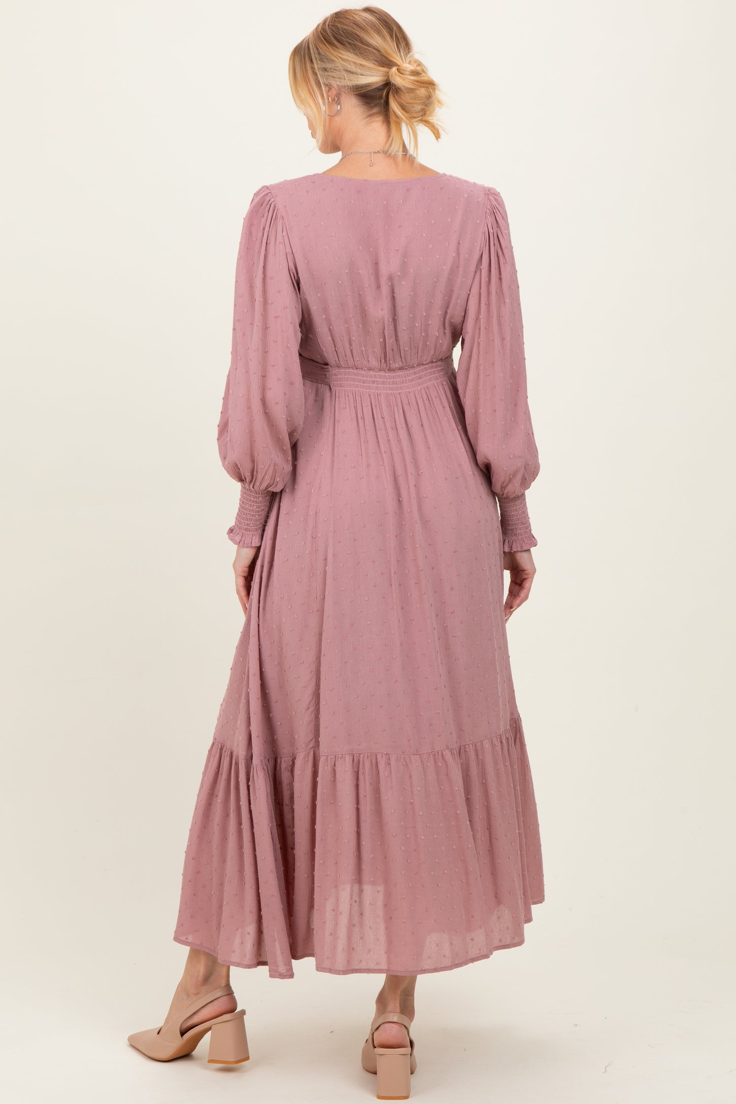 Rose Swiss Dot Button Down Maternity Maxi Dress