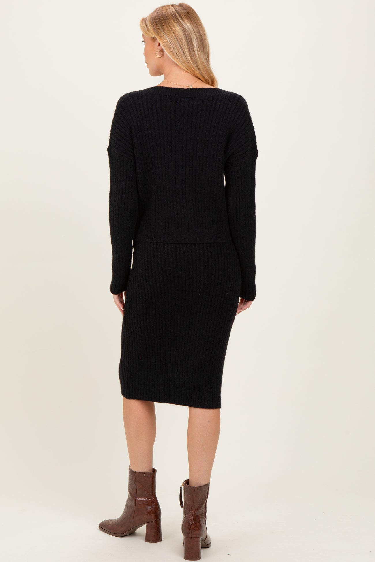 Black Knit Maternity Cardi And Skirt Set