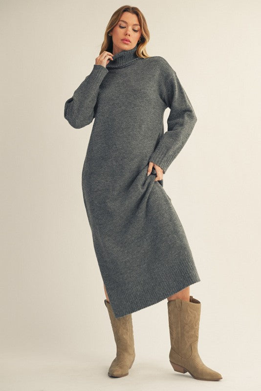 Charcoal Turtleneck Sweater Maternity Midi Dress