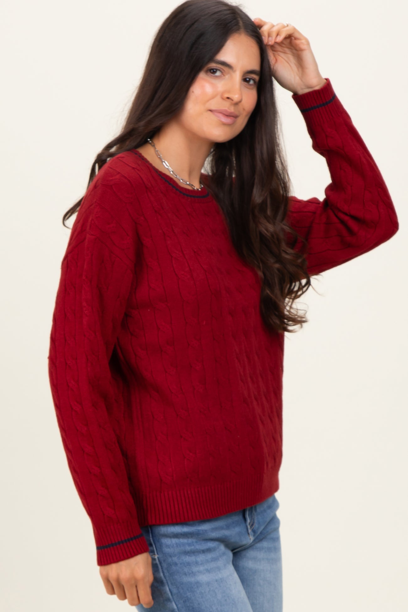 Red Chunky Cable Knit Sweater