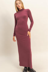 Burgundy Turtleneck Long Sleeve Maxi Dress