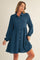 Dark Teal Tiered Back Detail Button Down Dress