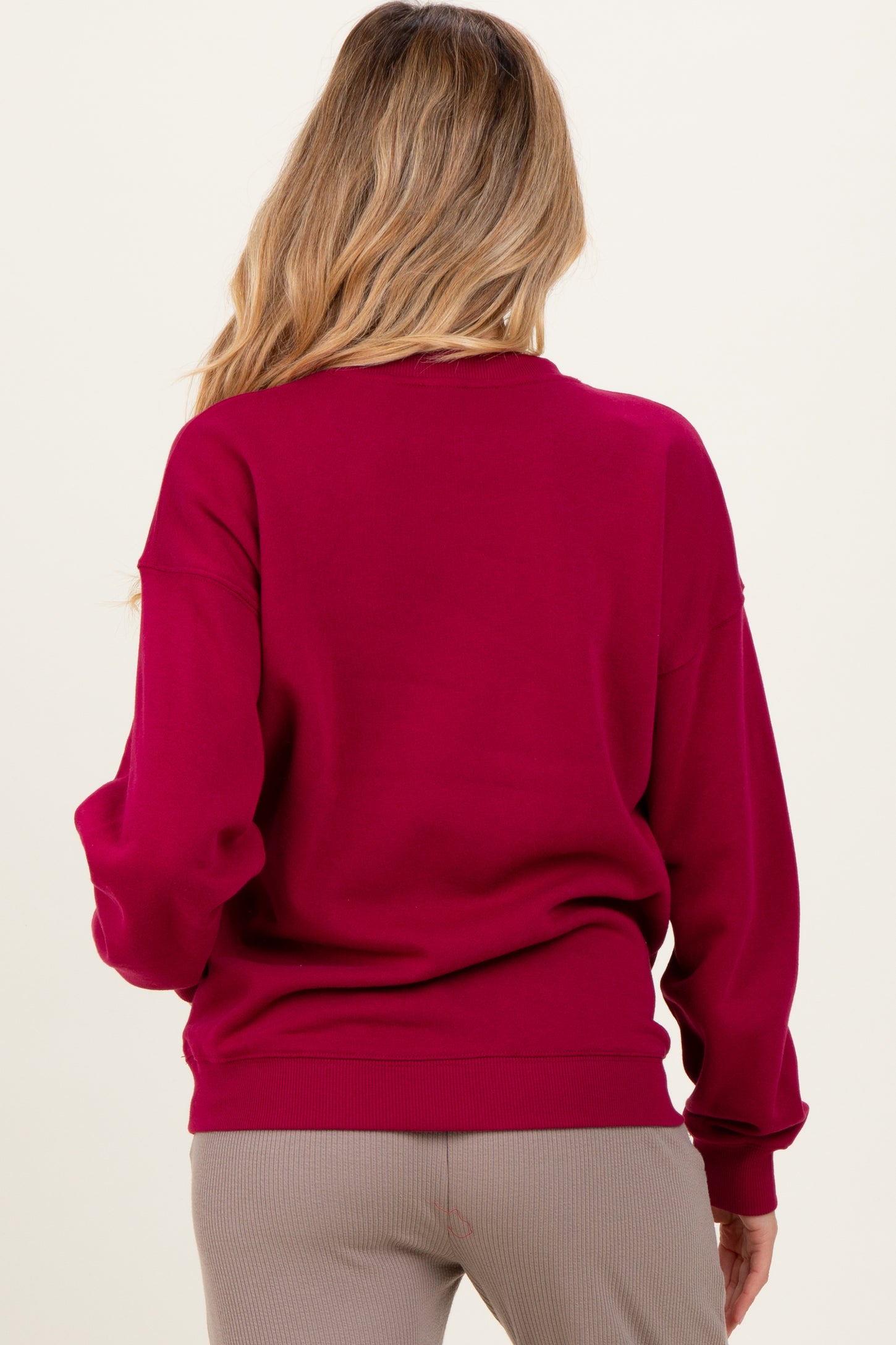 Burgundy Fleece Crew Neck Relaxed Fit Maternity Sweatshirt