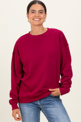 Burgundy  Fleece Crew Neck Relaxed Fit Sweatshirt