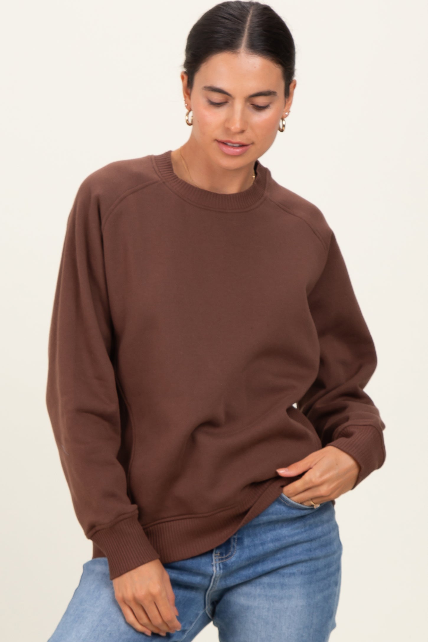 Brown Fleece Maternity Sweatshirt