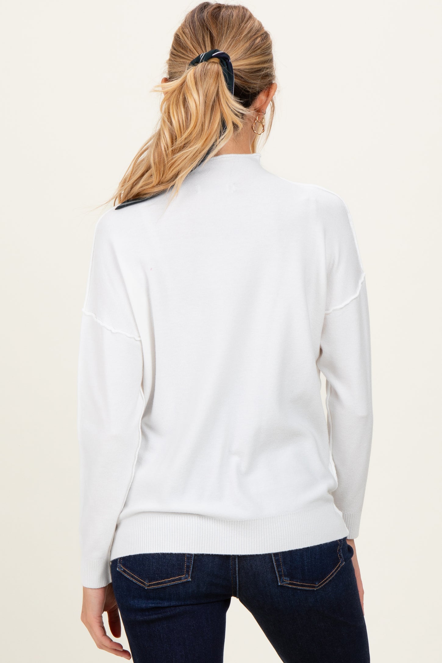 Ivory Mock Neck Exposed Seam Maternity Sweater