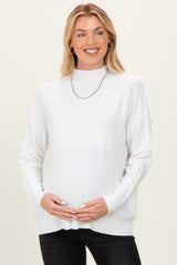 Ivory Mock Neck Exposed Seam Maternity Sweater