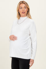 Ivory Mock Neck Exposed Seam Maternity Sweater