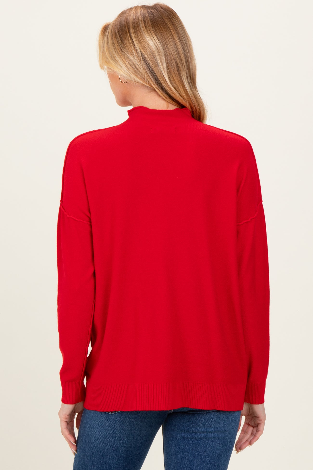 Red Mock Neck Exposed Seam Maternity Sweater