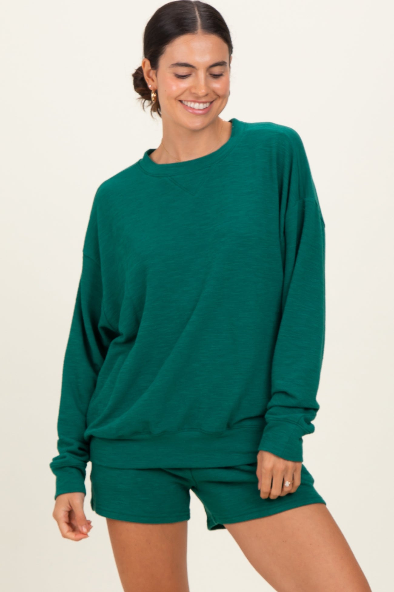 Green Maternity Pullover & Shorts Set