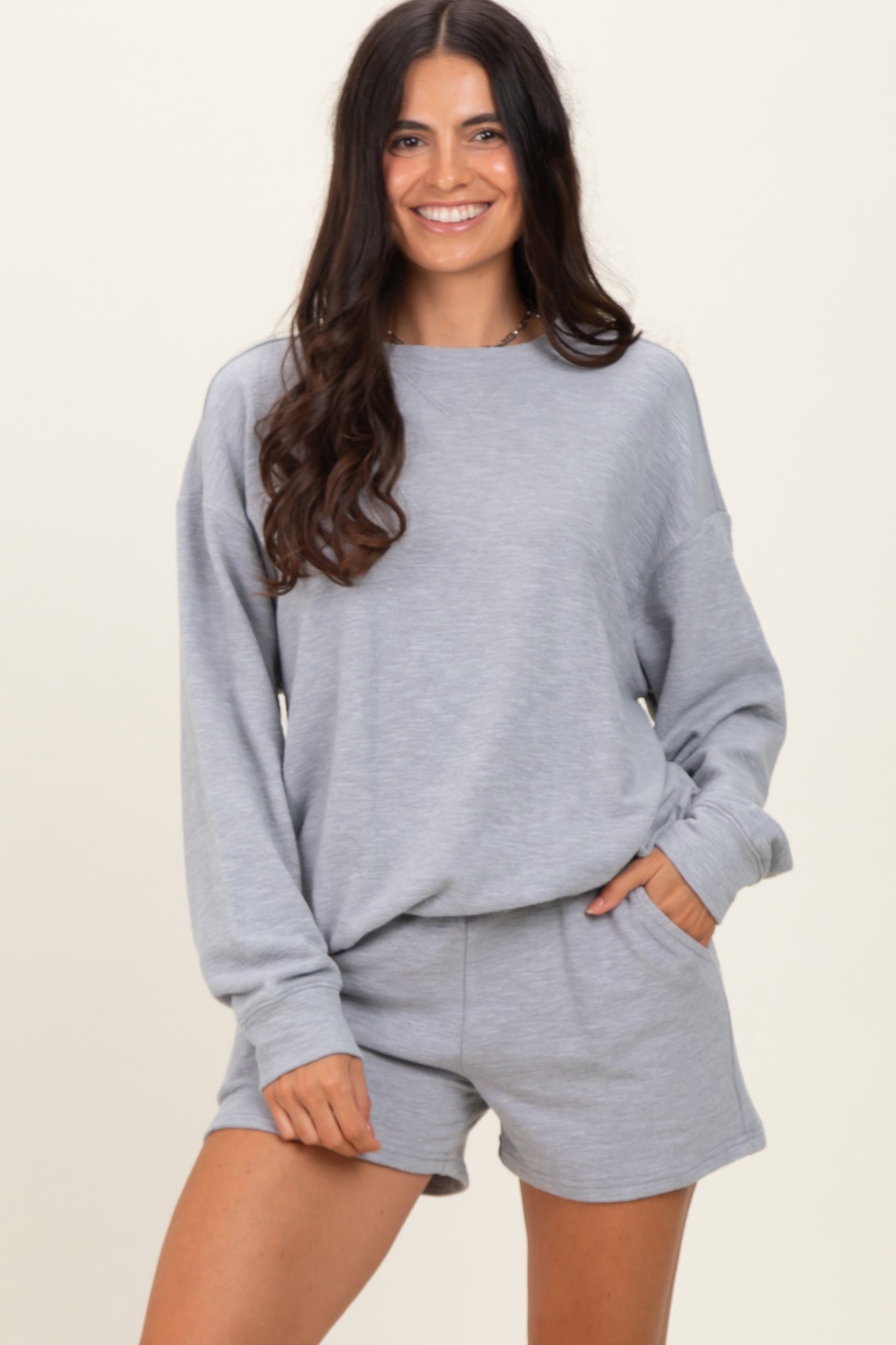 Heather Grey Maternity Pullover & Shorts Set
