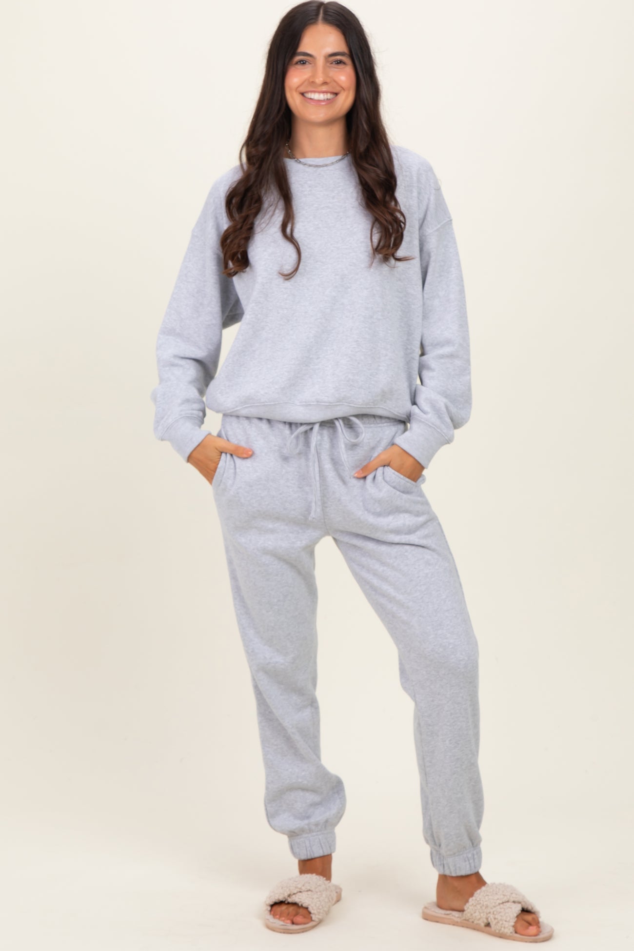 Heather Grey Fleece Long Sleeve Maternity Pullover & Jogger Set