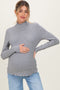 Heather Grey Ribbed Mock Neck Ruffle Hem Maternity Long Sleeve Top
