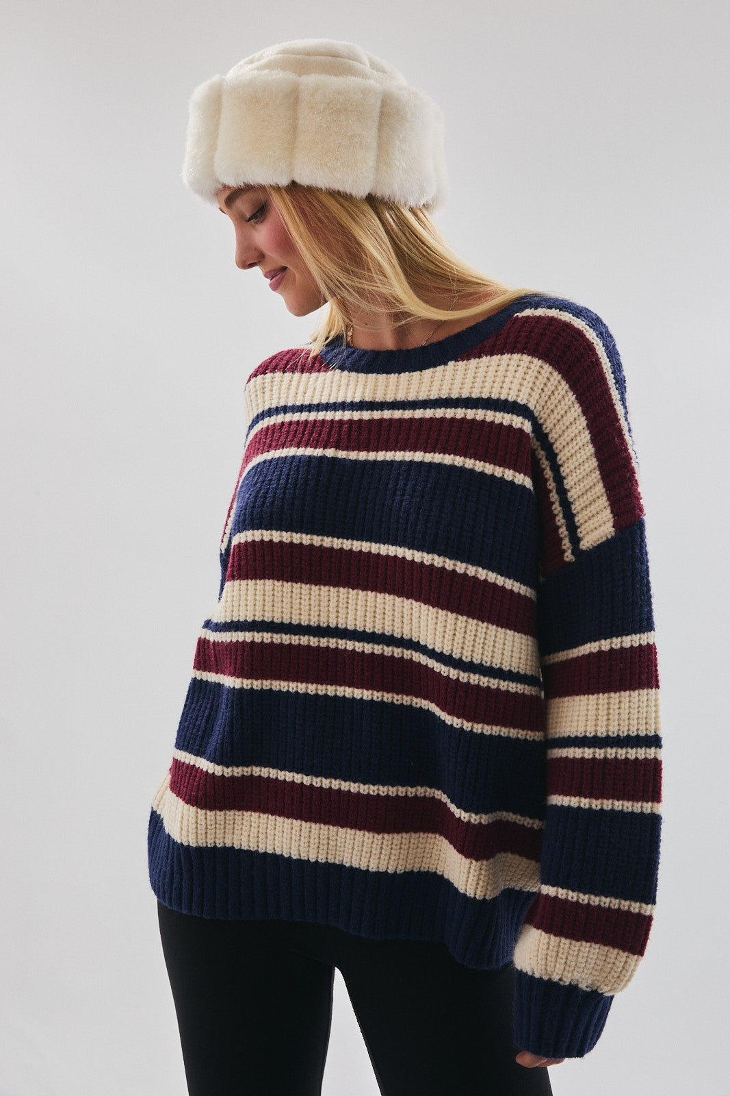 Multicolor Striped Chunky Knit Maternity Sweater