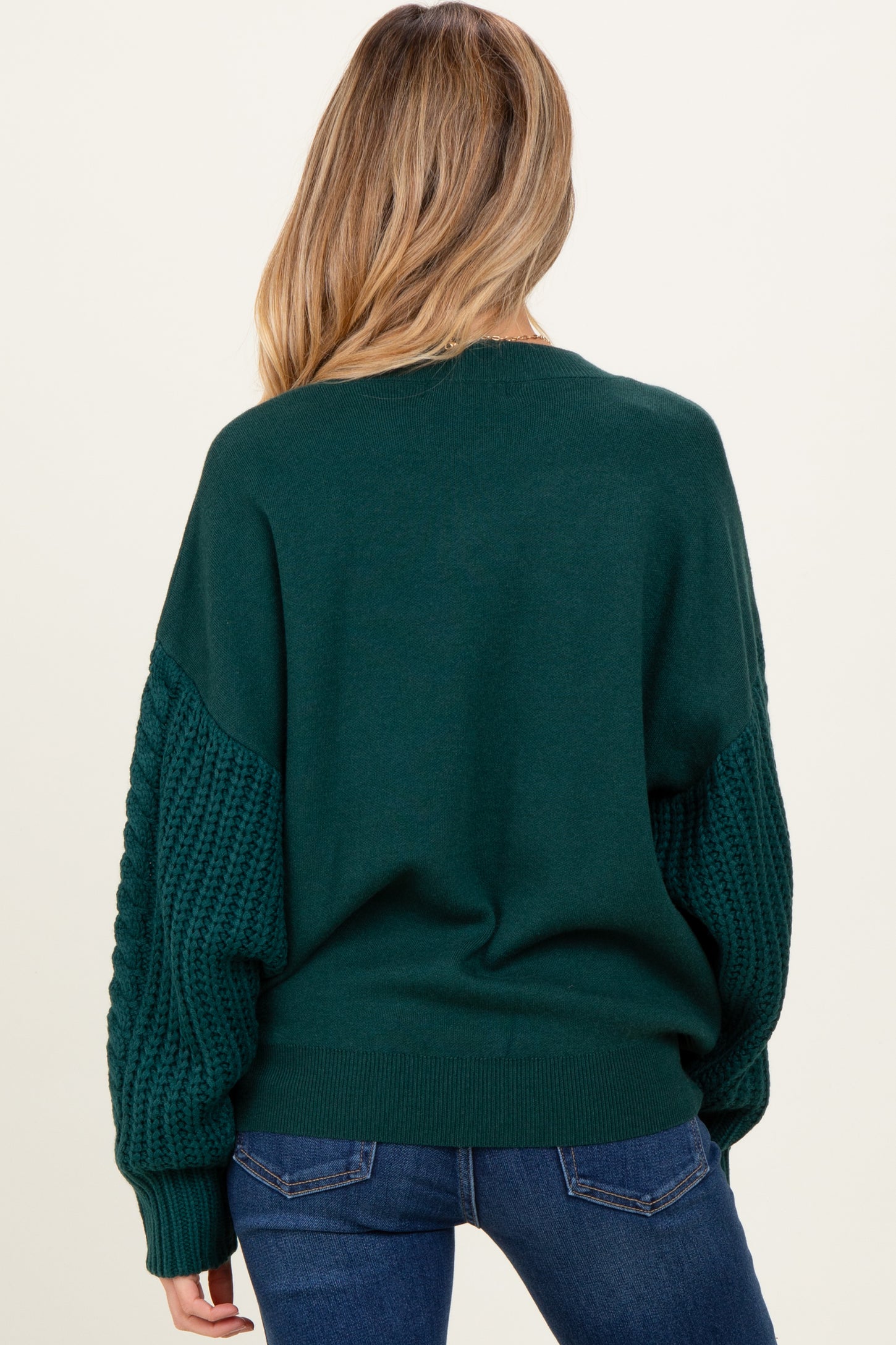 Hunter Green Cable Knit Sleeve Round Neck Maternity Sweater