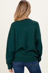 Hunter Green Cable Knit Sleeve Round Neck Maternity Sweater