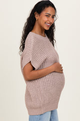 Taupe Short Sleeve Round Neck Maternity Sweater