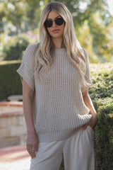 Beige Short Sleeve Round Neck Maternity Sweater