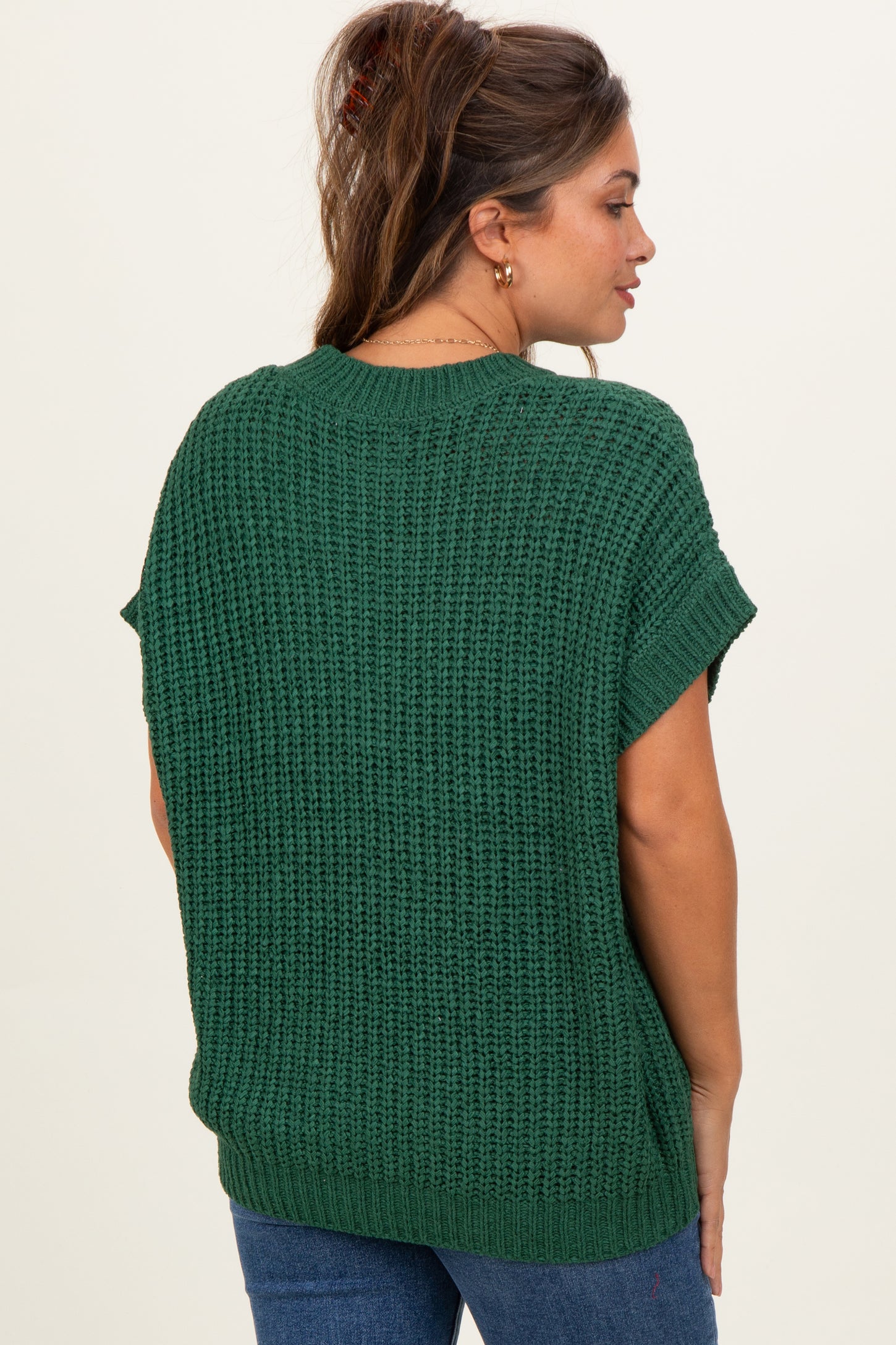 Green Short Sleeve Round Neck Maternity Sweater