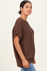 Brown Short Sleeve Round Neck Sweater