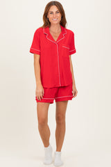Red Short Sleeve Button Down Shirt Shorts Set