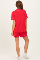 Red Short Sleeve Button Down Shirt Shorts Set