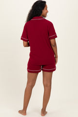 Burgundy Short Sleeve Button Down Shirt Shorts Maternity Set