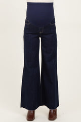 maternity wear dark blue wide leg jeans with a smooth over-the-bump panel