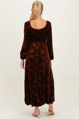 Brown Velvet Jacquard Floral Maternity Maxi Dress