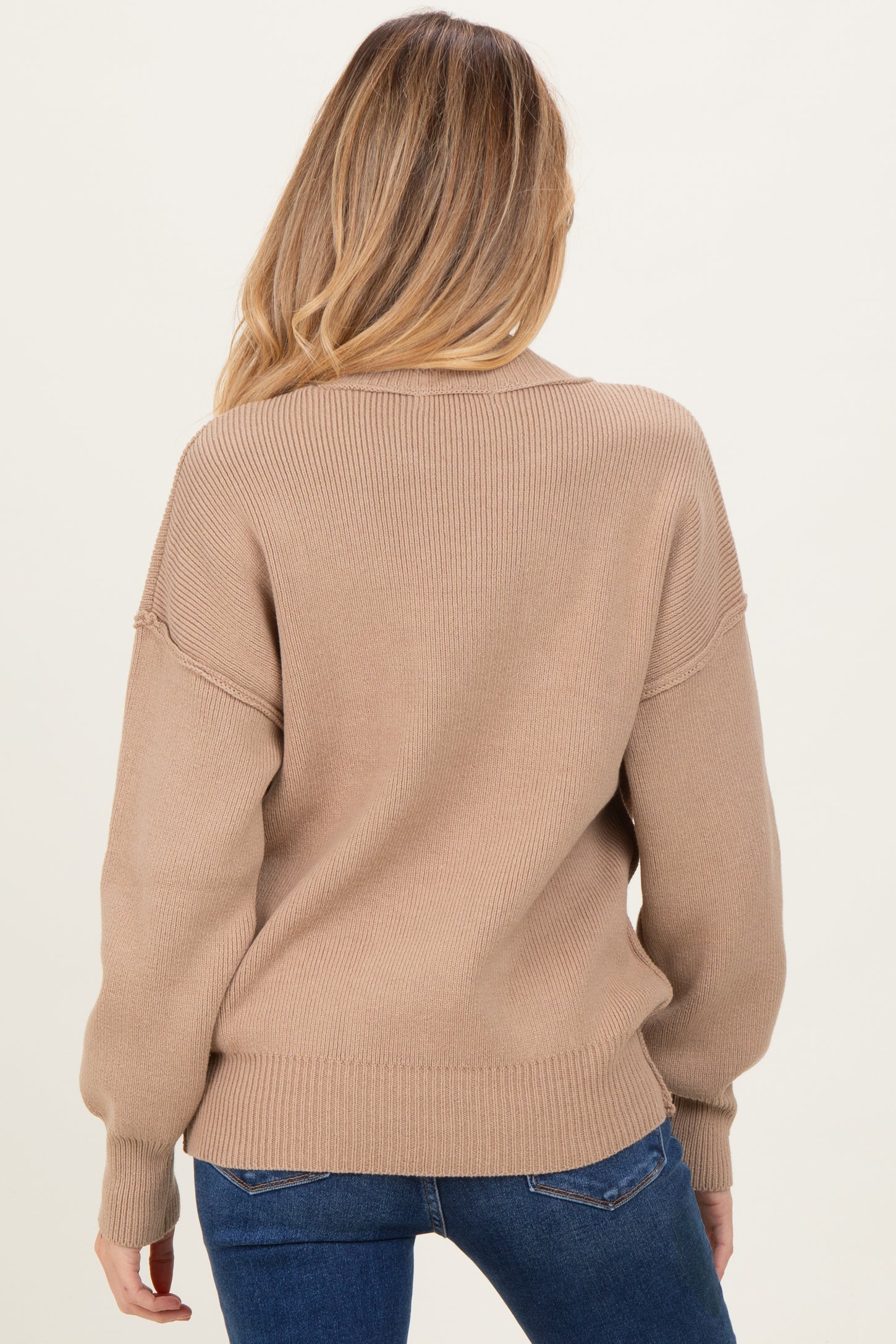 Light Mocha Wide Neck Drop Shoulder Maternity Sweater