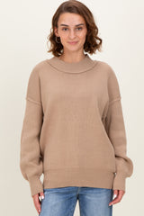 Light Mocha Wide Neck Drop Shoulder Sweater