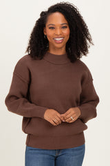 Brown Wide Neck Drop Shoulder Maternity Sweater