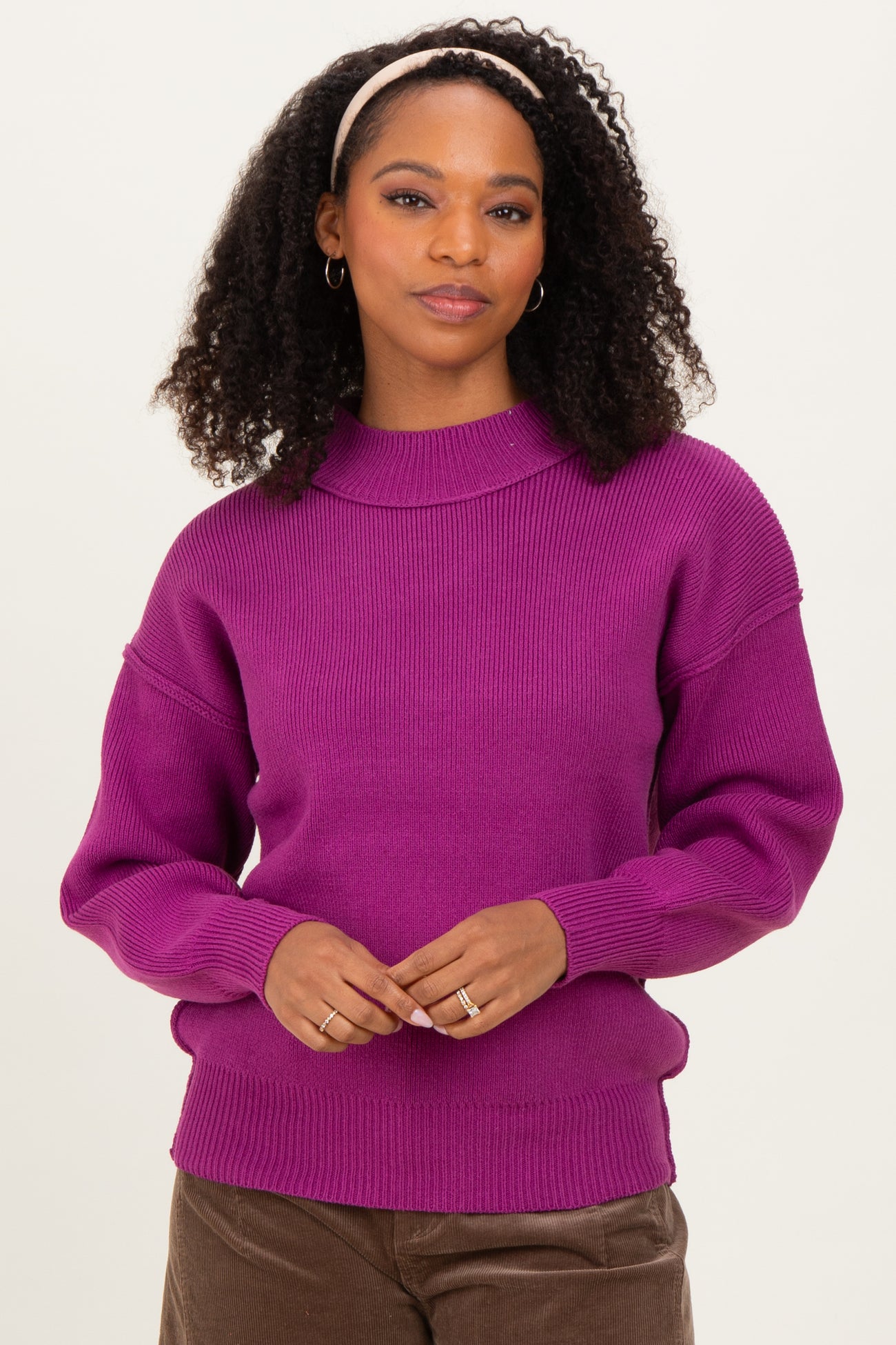Plum Wide Neck Drop Shoulder Maternity Sweater