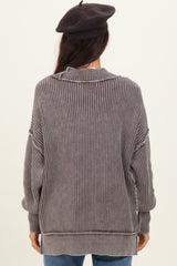 Brown Washed Side Slit Oversized Sweater