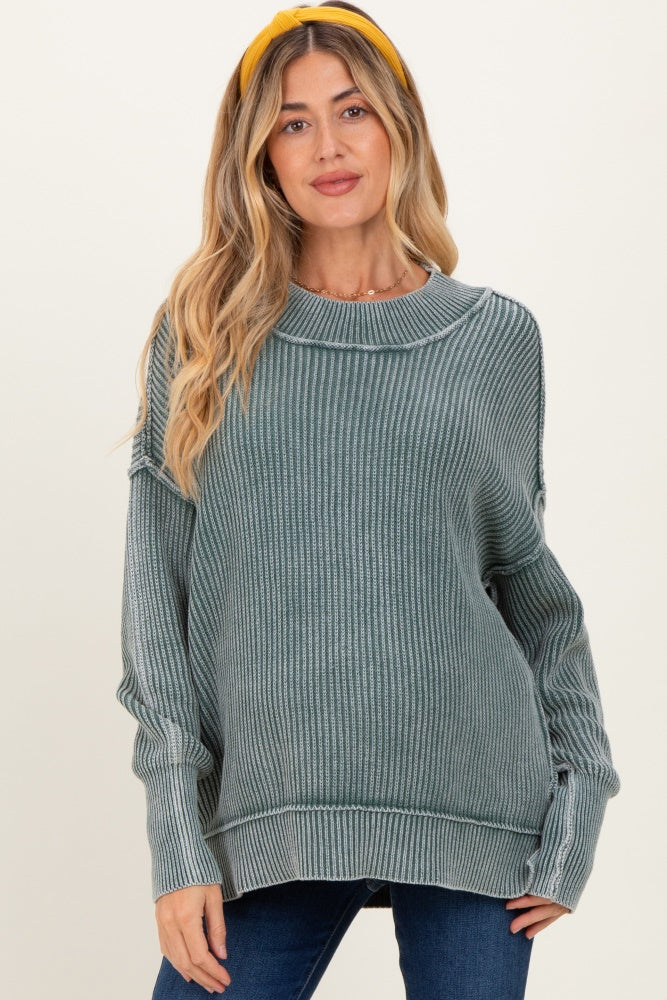 Jade Washed Side Slit Oversized Maternity Sweater