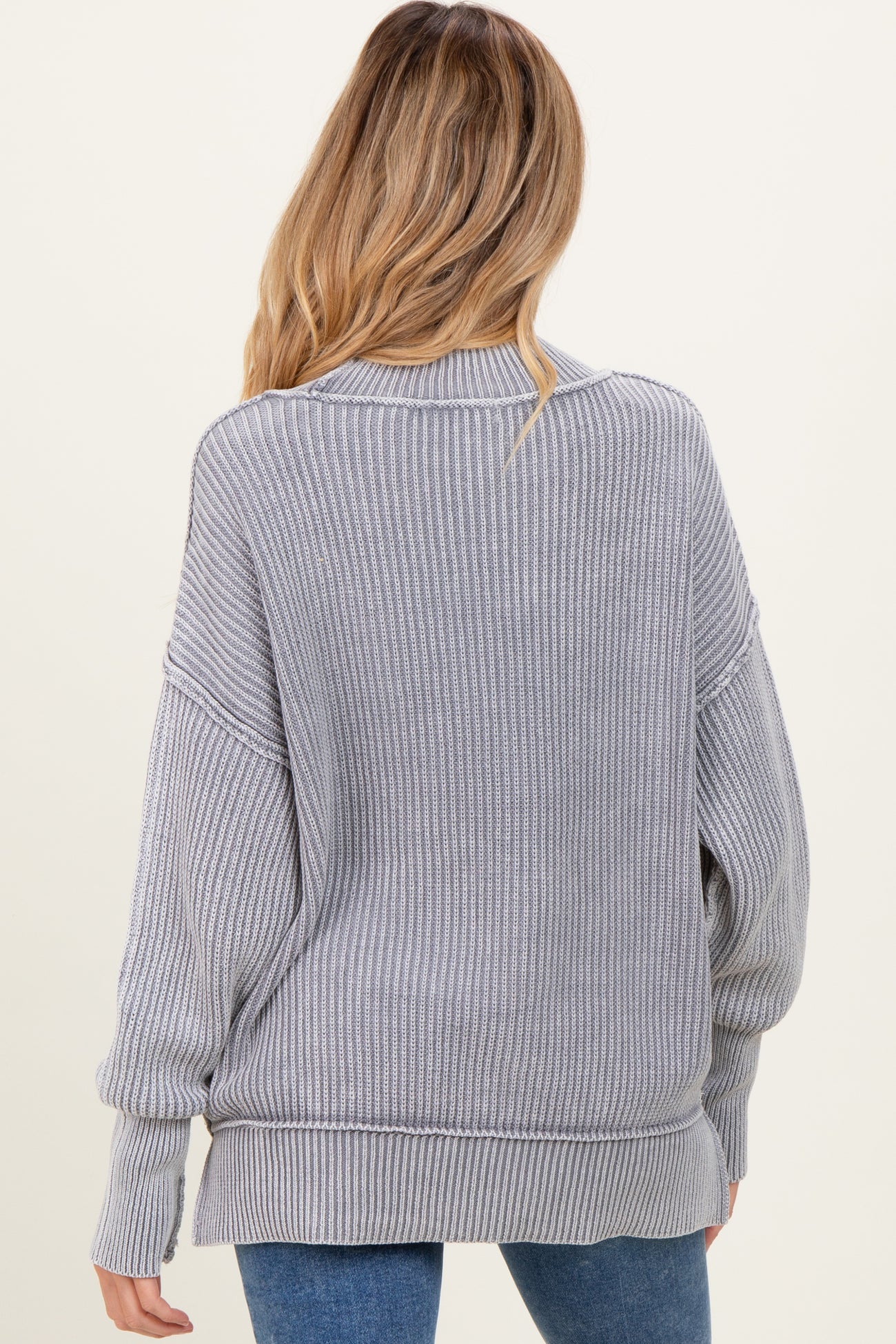 Grey Washed Side Slit Oversized Maternity Sweater
