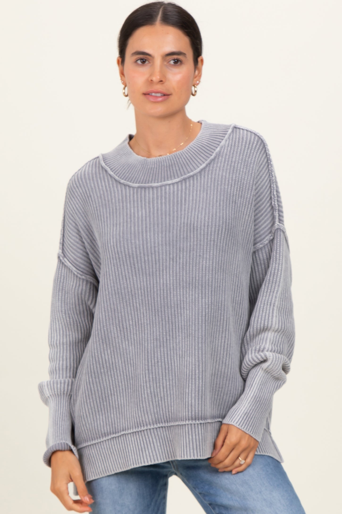 Grey Washed Side Slit Oversized Maternity Sweater