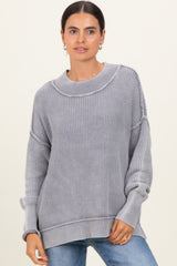 Grey Washed Side Slit Oversized Maternity Sweater