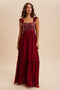 Burgundy Chiffon Sequin Bodice Maxi Dress