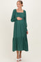 Forest Green Pleated Bodice Long Sleeve Maternity Maxi Dress