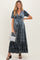 Blue Grey Velvet Floral Button Down Maternity Maxi Dress
