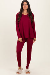 Burgundy Brushed Knit Maternity Oversized Top and Legging Set