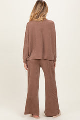 Mocha Textured Rib Mock Neck Long Sleeve Pants Maternity Set